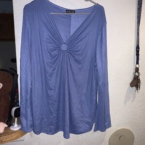 Pleione Elegant Blue Gathered Blouse
